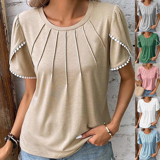 Women's Summer Round Neck Solid Color T-Shirt