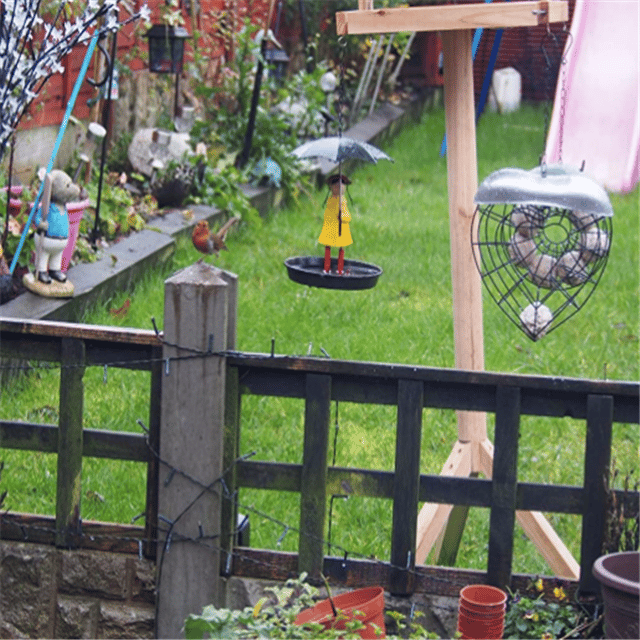 Bird Feeder Metal Hanging Chain Girl and Umbrella Bird Feeder for Wild Birds