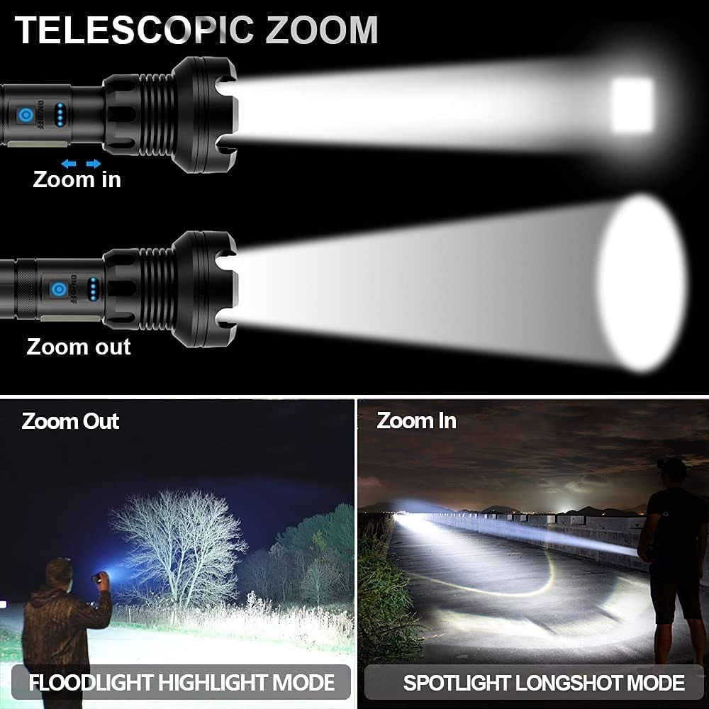 🔥 - LED Rechargeable Tactical Laser Flashlight 90000 High Lumens