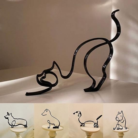 Dog & Cat Line Art Sculpture
