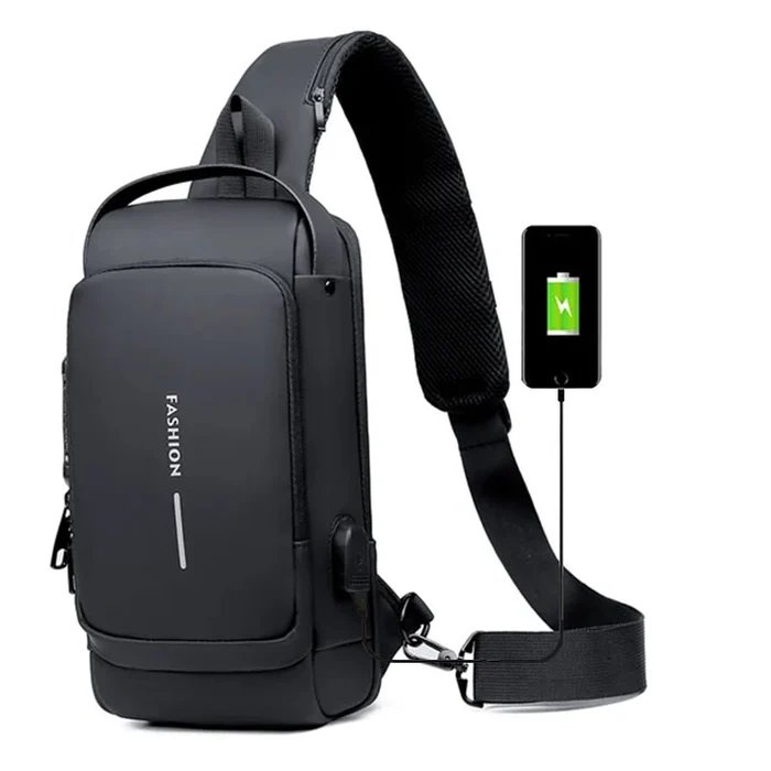 New Carbon Fiber USB charging sport sling  Anti-theft shoulder bag(Buy 2 Free Shipping)