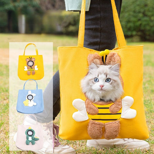 2023 Pet Canvas Bag Bee-shaped Travel Handbag for Small Cat