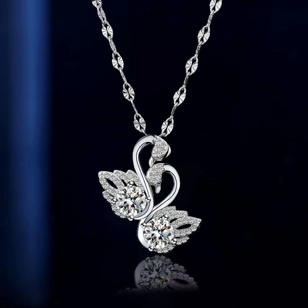 Double Swan Moissanite Pendant Necklace
