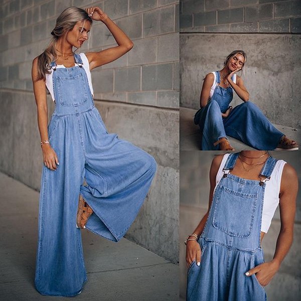Women's Loose Adjustable Strap Wide Leg Denim