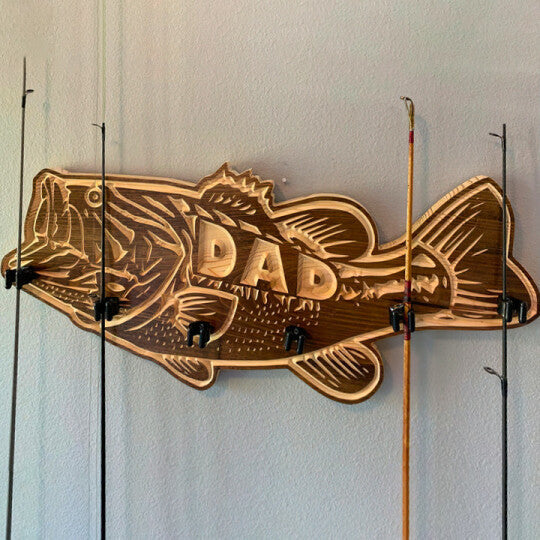 Father's Day Gift🎁 wood large mouth bass fishing rod holder