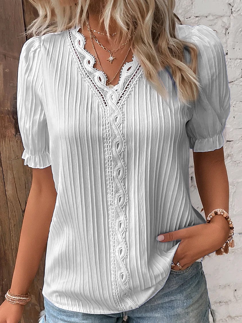 🔥V Neck Plain Lace Elegant Shirt