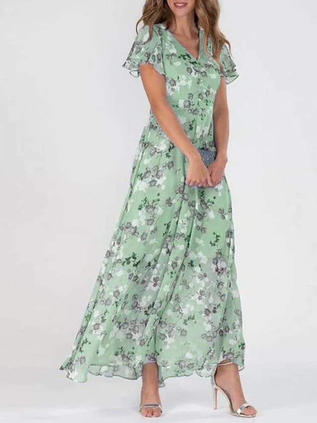 Short Sleeve Long Dress With Floral Print